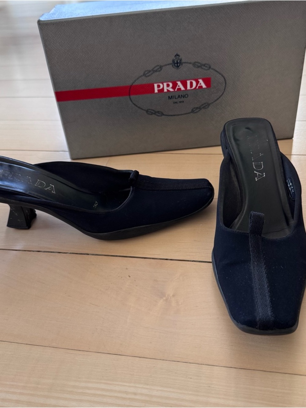Prada Black Slip-On Kitten Heel Mules - Picture 2 of 5